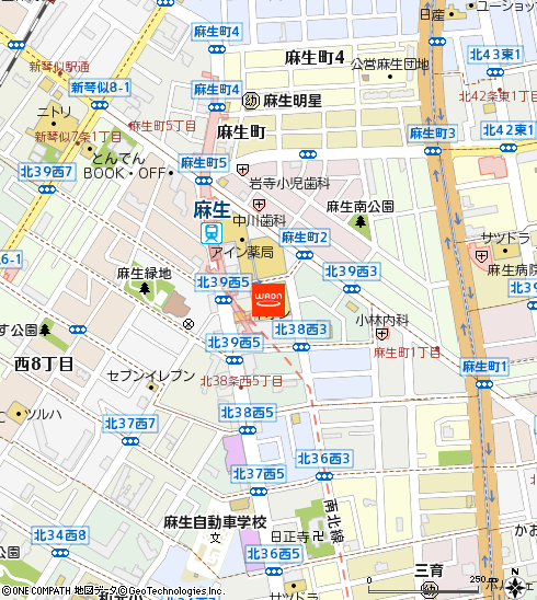 イオン札幌麻生店付近の地図